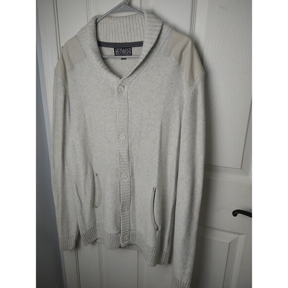 Trash Nouveau Men's XL Grey Patched Shoulder Elbow Cardigan Sweater - Picture 2 of 10